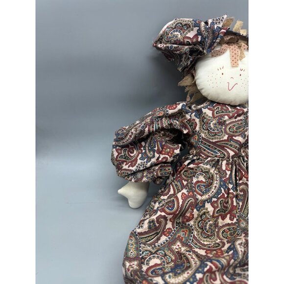 Vintage Handmade Rag Doll Paisley Dress & bow ribbon 25" brown READ - Picture 3 of 9